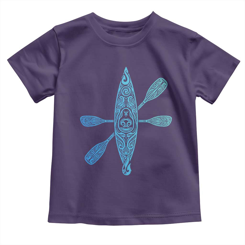 Polynesian Tribal Kayak Graphic Toddler T Shirt Maori Pattern Water Sports Cyan Gradient Paddling