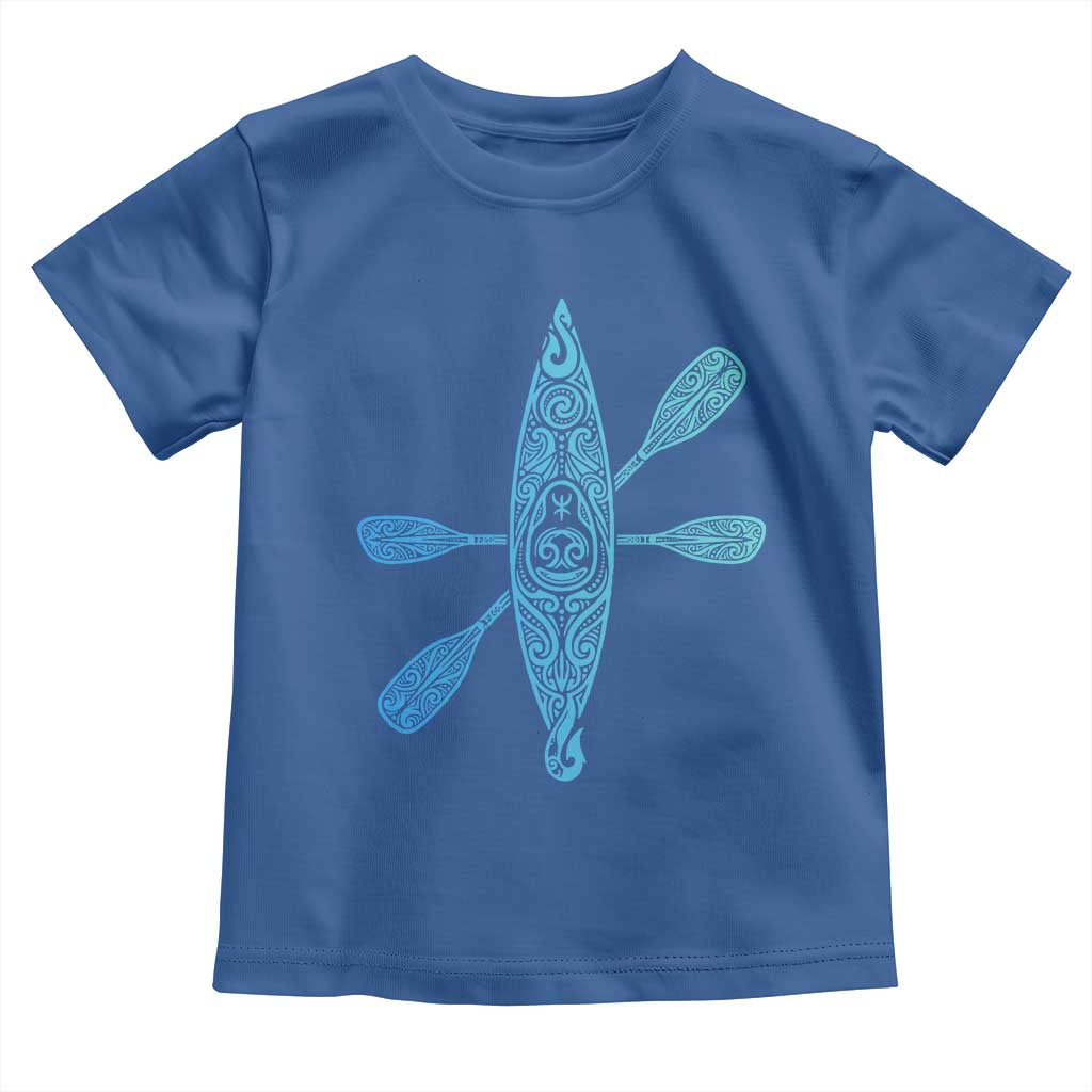 Polynesian Tribal Kayak Graphic Toddler T Shirt Maori Pattern Water Sports Cyan Gradient Paddling