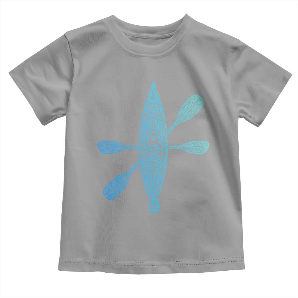 Polynesian Tribal Kayak Graphic Toddler T Shirt Maori Pattern Water Sports Cyan Gradient Paddling