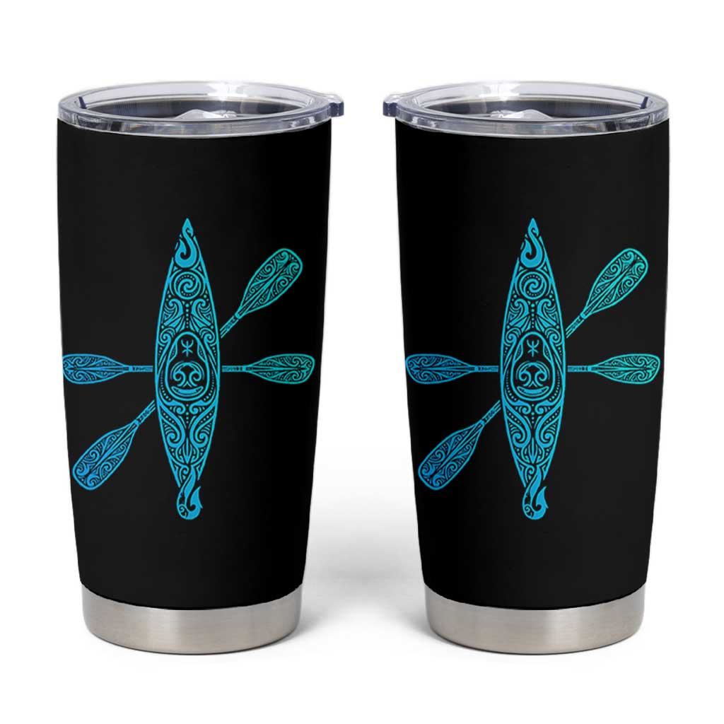 Polynesian Tribal Kayak Graphic Tumbler Cup Maori Pattern Water Sports Cyan Gradient Paddling