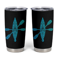 Polynesian Tribal Kayak Graphic Tumbler Cup Maori Pattern Water Sports Cyan Gradient Paddling