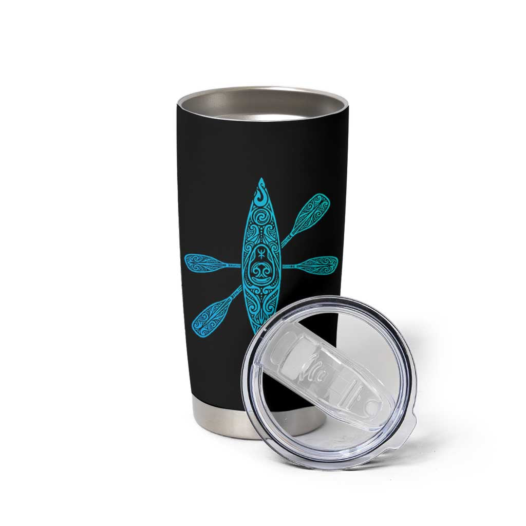 Polynesian Tribal Kayak Graphic Tumbler Cup Maori Pattern Water Sports Cyan Gradient Paddling