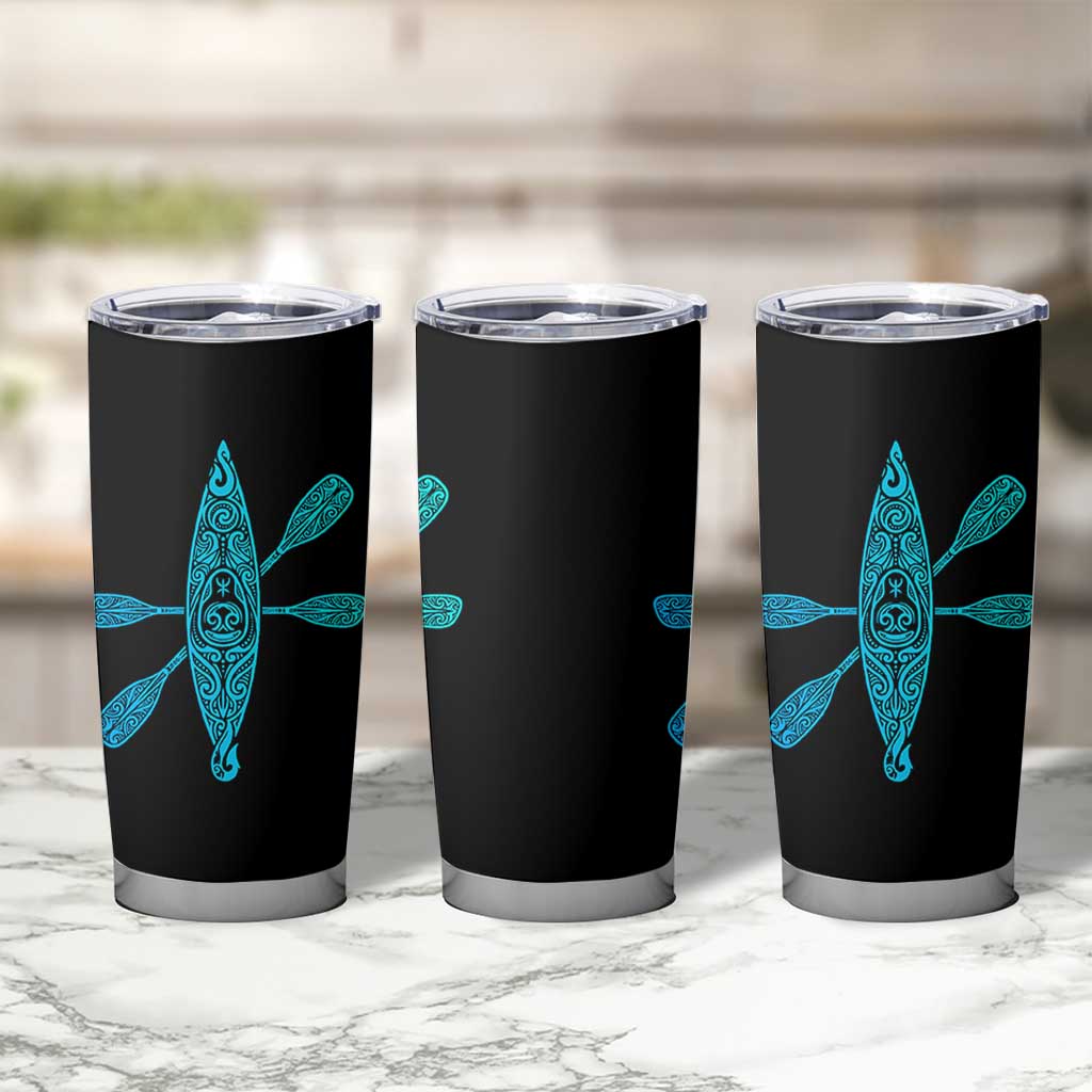 Polynesian Tribal Kayak Graphic Tumbler Cup Maori Pattern Water Sports Cyan Gradient Paddling