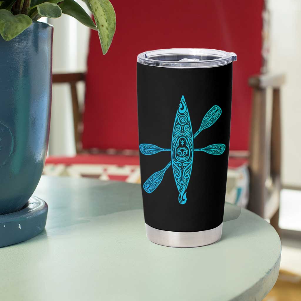 Polynesian Tribal Kayak Graphic Tumbler Cup Maori Pattern Water Sports Cyan Gradient Paddling