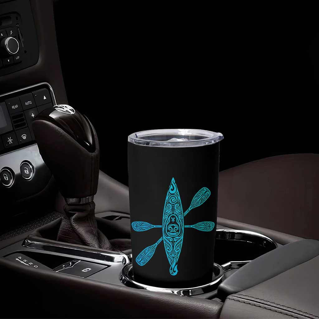 Polynesian Tribal Kayak Graphic Tumbler Cup Maori Pattern Water Sports Cyan Gradient Paddling
