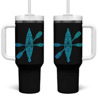 Polynesian Tribal Kayak Graphic Tumbler With Handle Maori Pattern Water Sports Cyan Gradient Paddling