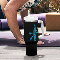 Polynesian Tribal Kayak Graphic Tumbler With Handle Maori Pattern Water Sports Cyan Gradient Paddling