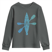 Polynesian Tribal Kayak Graphic Youth Sweatshirt Maori Pattern Water Sports Cyan Gradient Paddling