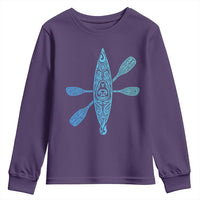 Polynesian Tribal Kayak Graphic Youth Sweatshirt Maori Pattern Water Sports Cyan Gradient Paddling