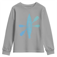 Polynesian Tribal Kayak Graphic Youth Sweatshirt Maori Pattern Water Sports Cyan Gradient Paddling