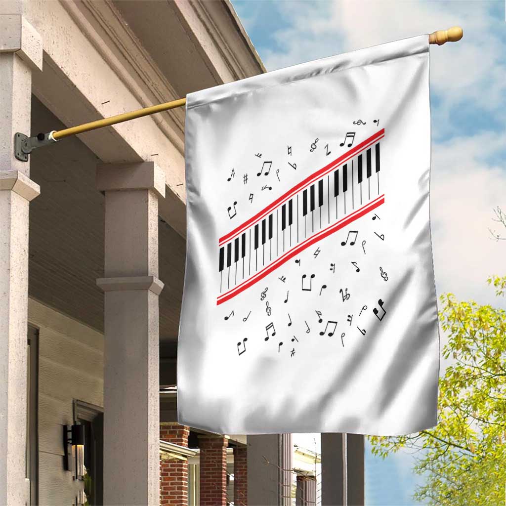 Piano Keyboard Graphic Garden Flag Musical Notes Alignment Pianist