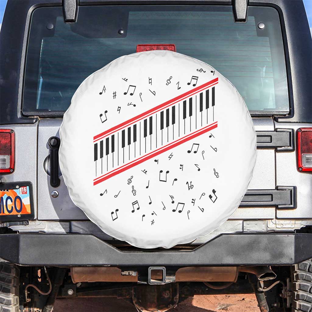 Piano Keyboard Graphic Spare Tire Cover Musical Notes Alignment Pianist
