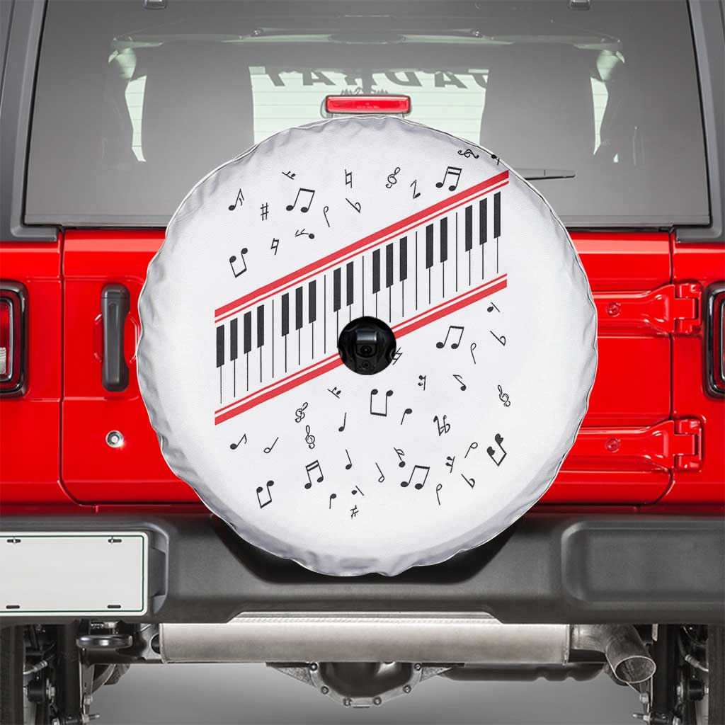 Piano Keyboard Graphic Spare Tire Cover Musical Notes Alignment Pianist