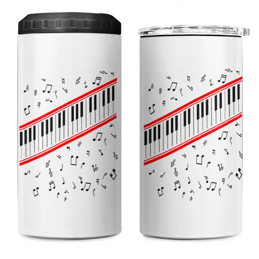 Piano Keyboard Graphic 4 in 1 Can Cooler Tumbler Musical Notes Alignment Pianist