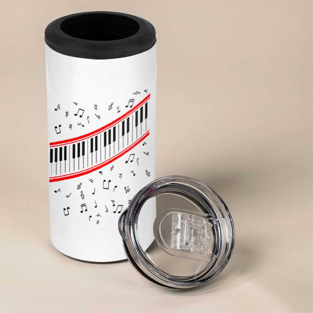 Piano Keyboard Graphic 4 in 1 Can Cooler Tumbler Musical Notes Alignment Pianist