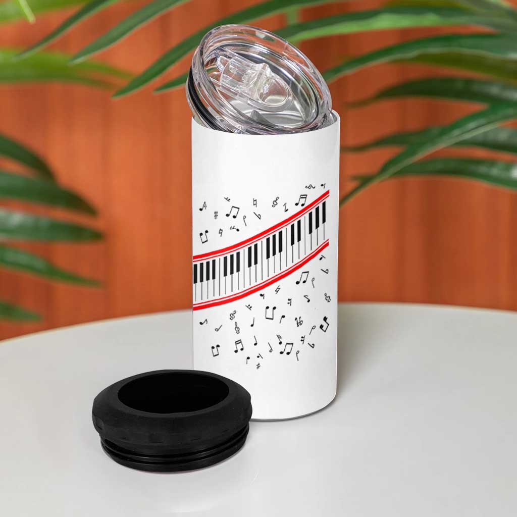 Piano Keyboard Graphic 4 in 1 Can Cooler Tumbler Musical Notes Alignment Pianist