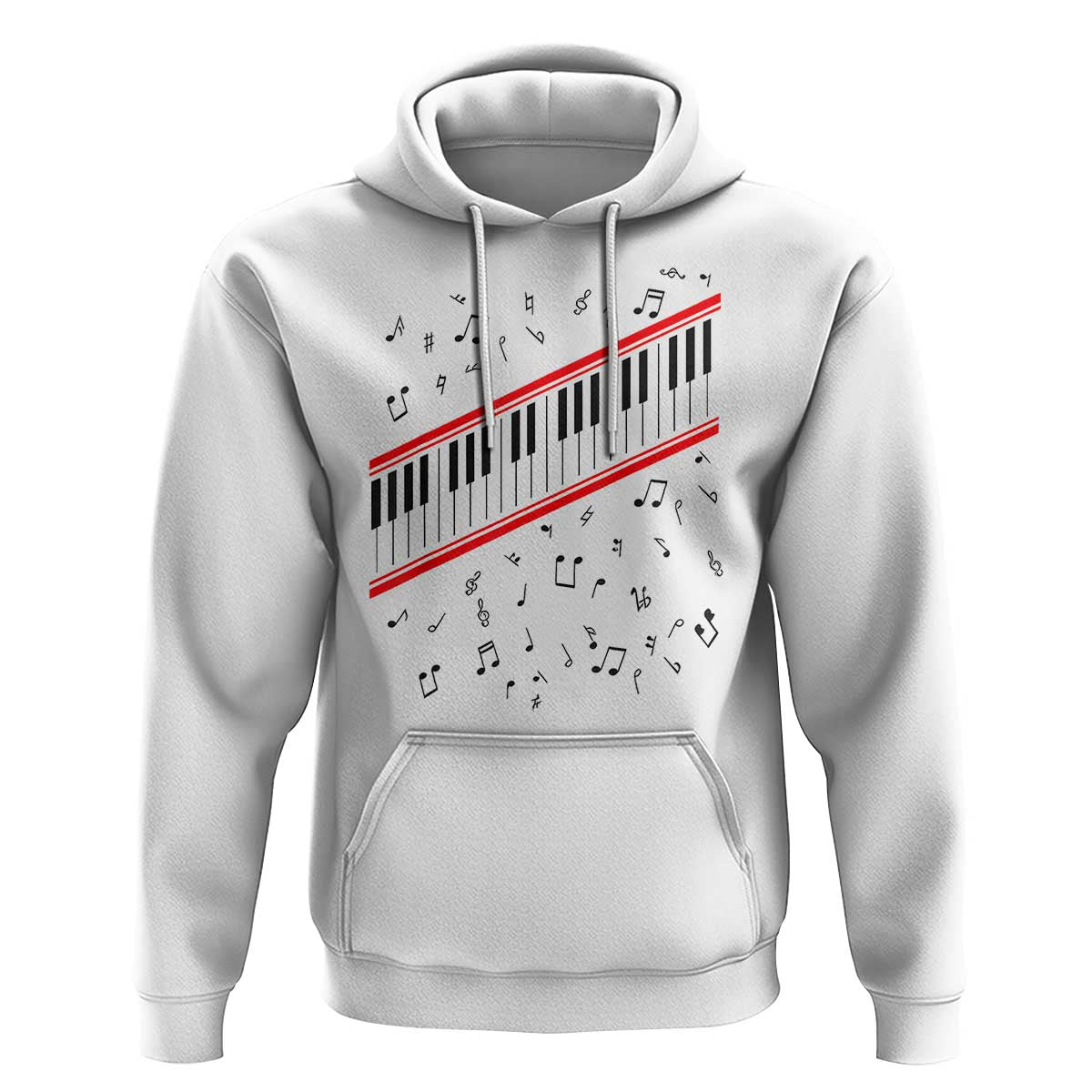 Piano Keyboard Graphic Hoodie Musical Notes Alignment Pianist