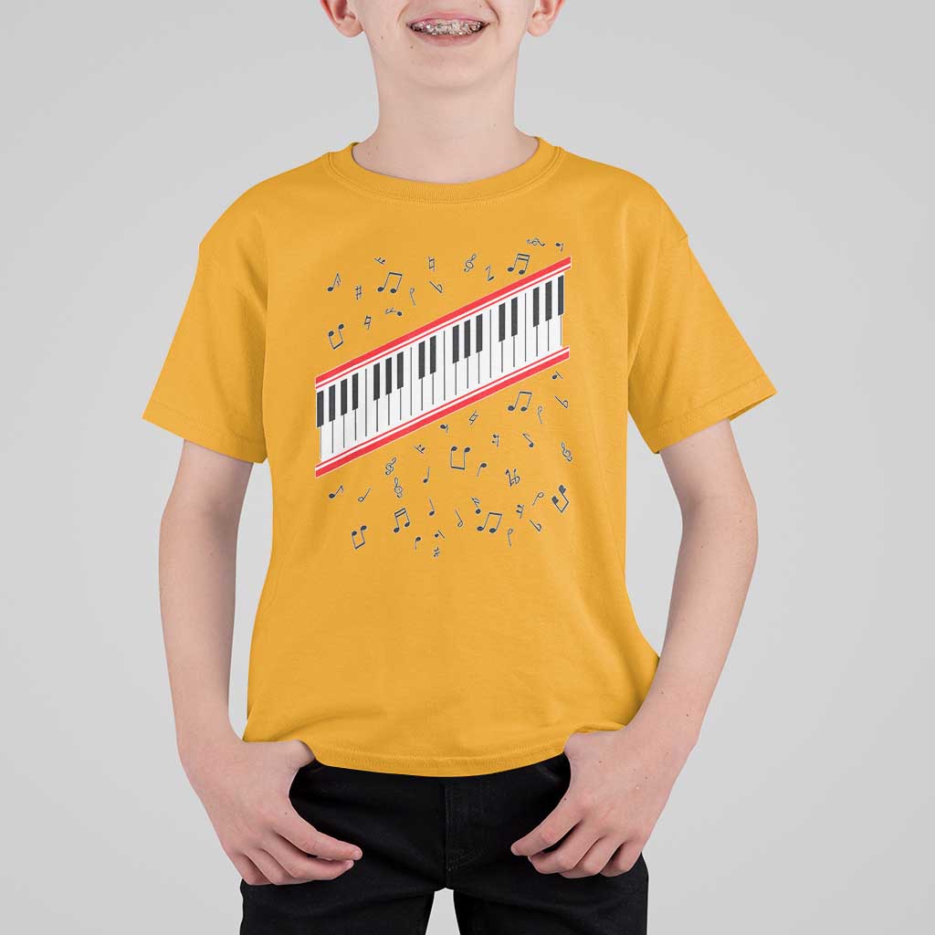 Piano Keyboard Graphic T Shirt For Kid Musical Notes Alignment Pianist