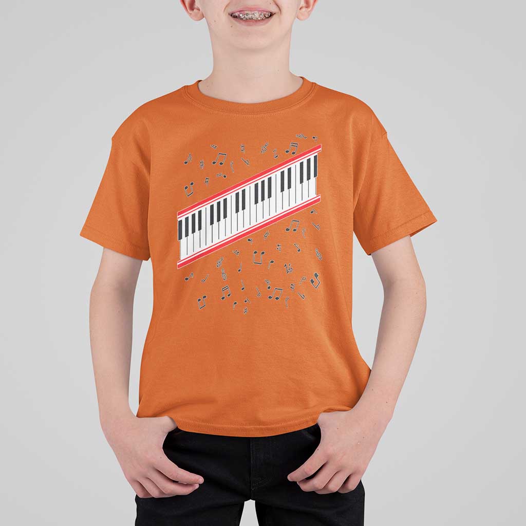 Piano Keyboard Graphic T Shirt For Kid Musical Notes Alignment Pianist
