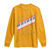 Piano Keyboard Graphic Long Sleeve Shirt Musical Notes Alignment Pianist