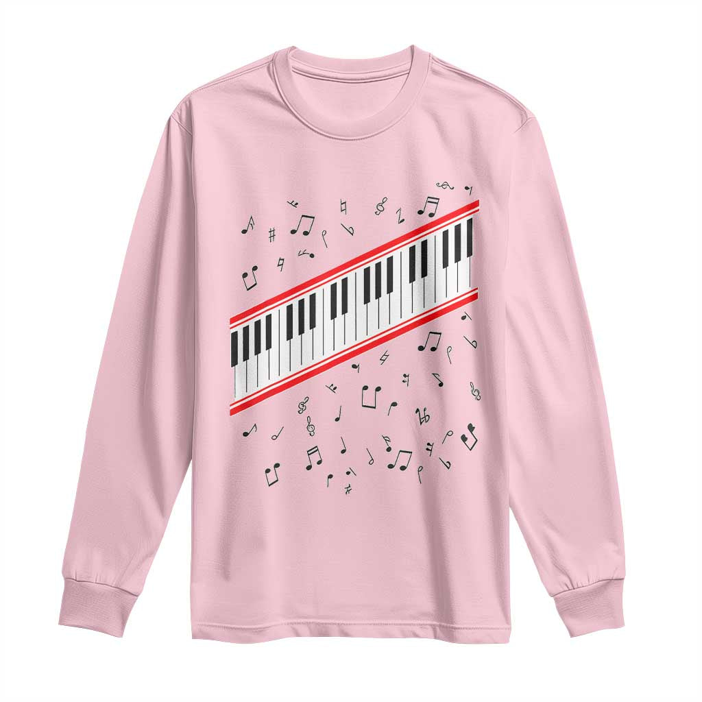 Piano Keyboard Graphic Long Sleeve Shirt Musical Notes Alignment Pianist