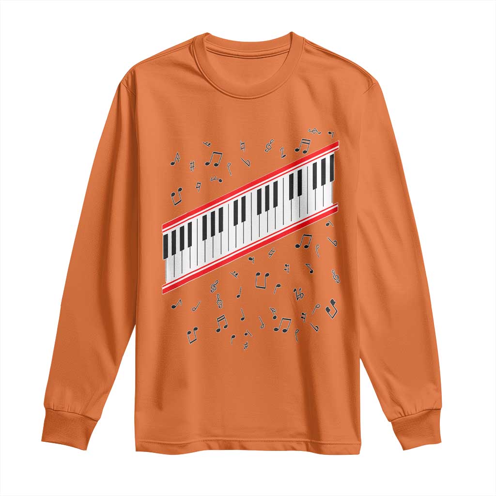 Piano Keyboard Graphic Long Sleeve Shirt Musical Notes Alignment Pianist