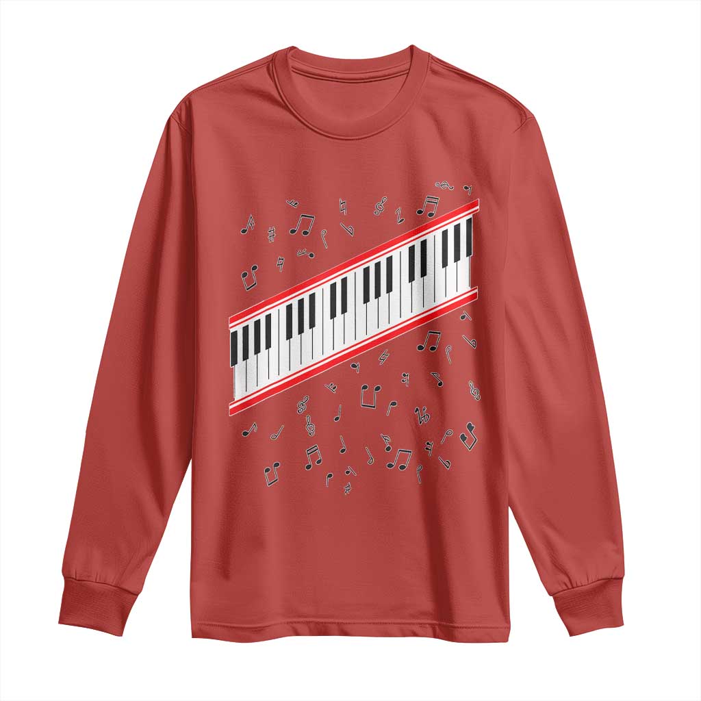 Piano Keyboard Graphic Long Sleeve Shirt Musical Notes Alignment Pianist