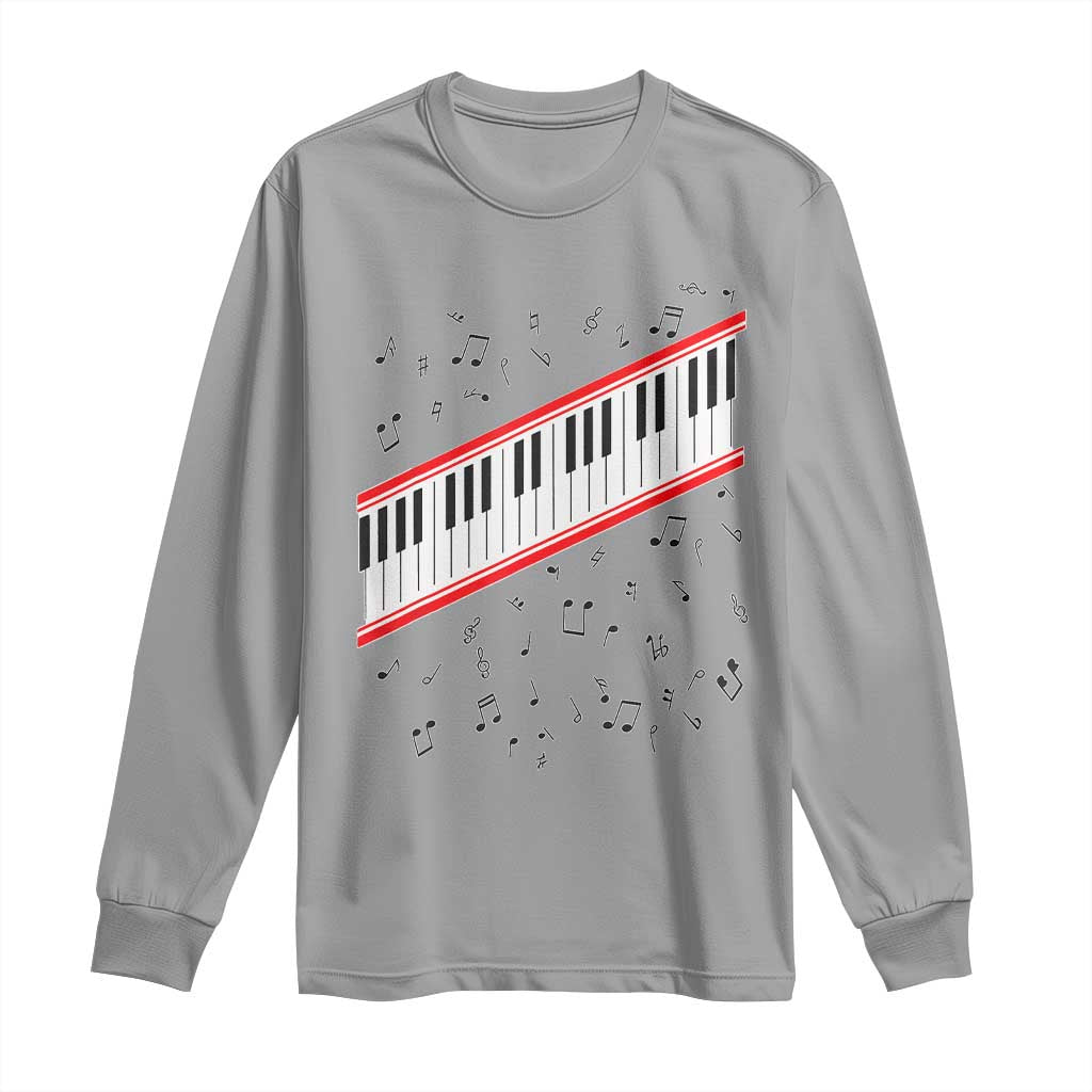 Piano Keyboard Graphic Long Sleeve Shirt Musical Notes Alignment Pianist