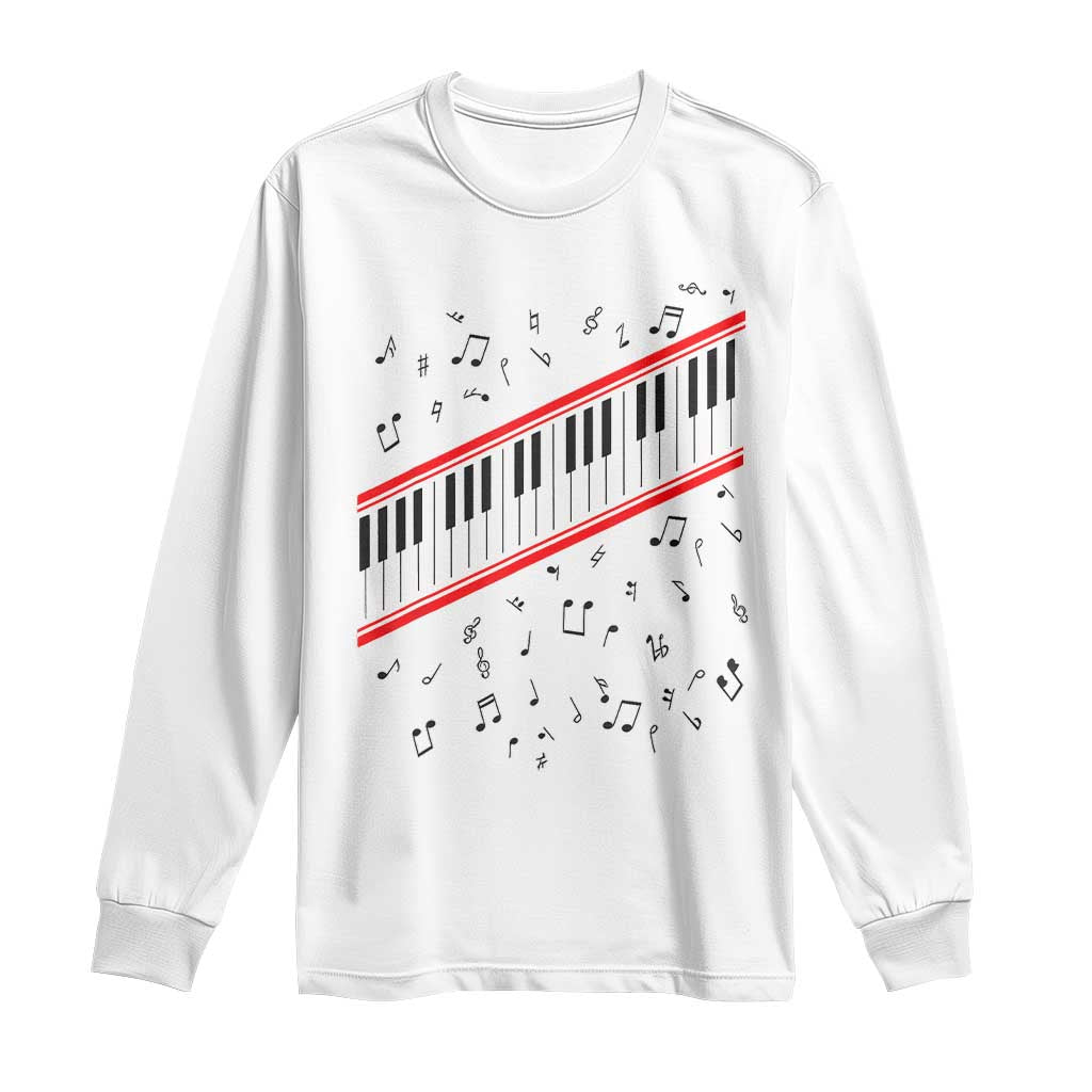 Piano Keyboard Graphic Long Sleeve Shirt Musical Notes Alignment Pianist