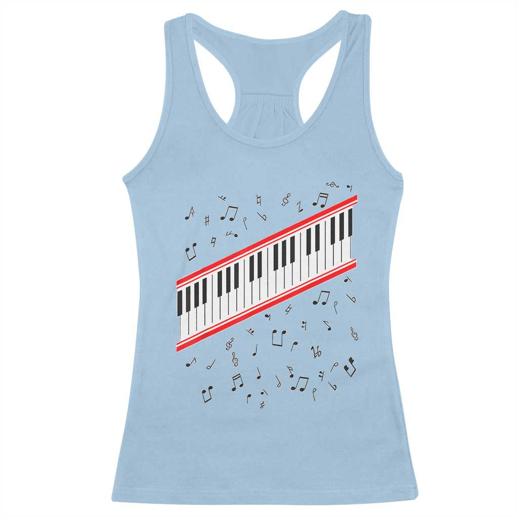 Piano Keyboard Graphic Racerback Tank Top Musical Notes Alignment Pianist