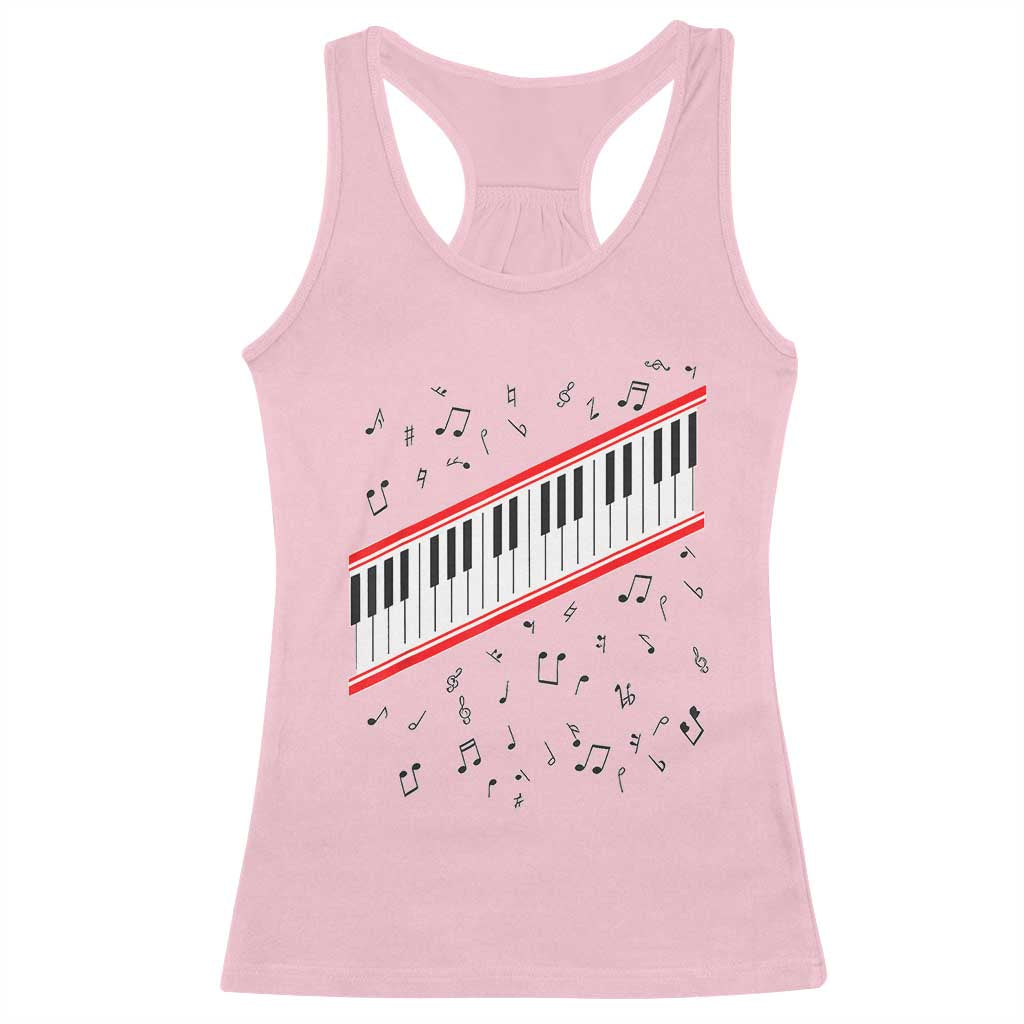 Piano Keyboard Graphic Racerback Tank Top Musical Notes Alignment Pianist
