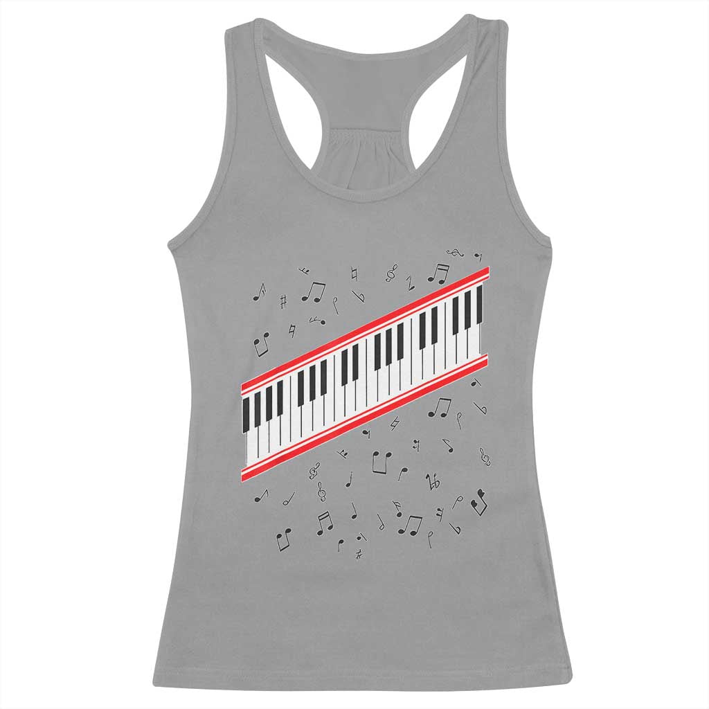 Piano Keyboard Graphic Racerback Tank Top Musical Notes Alignment Pianist