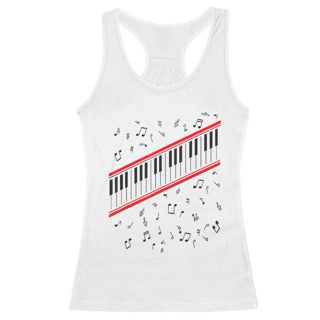 Piano Keyboard Graphic Racerback Tank Top Musical Notes Alignment Pianist
