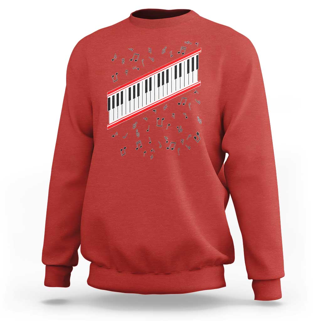 Piano Keyboard Graphic Sweatshirt Musical Notes Alignment Pianist