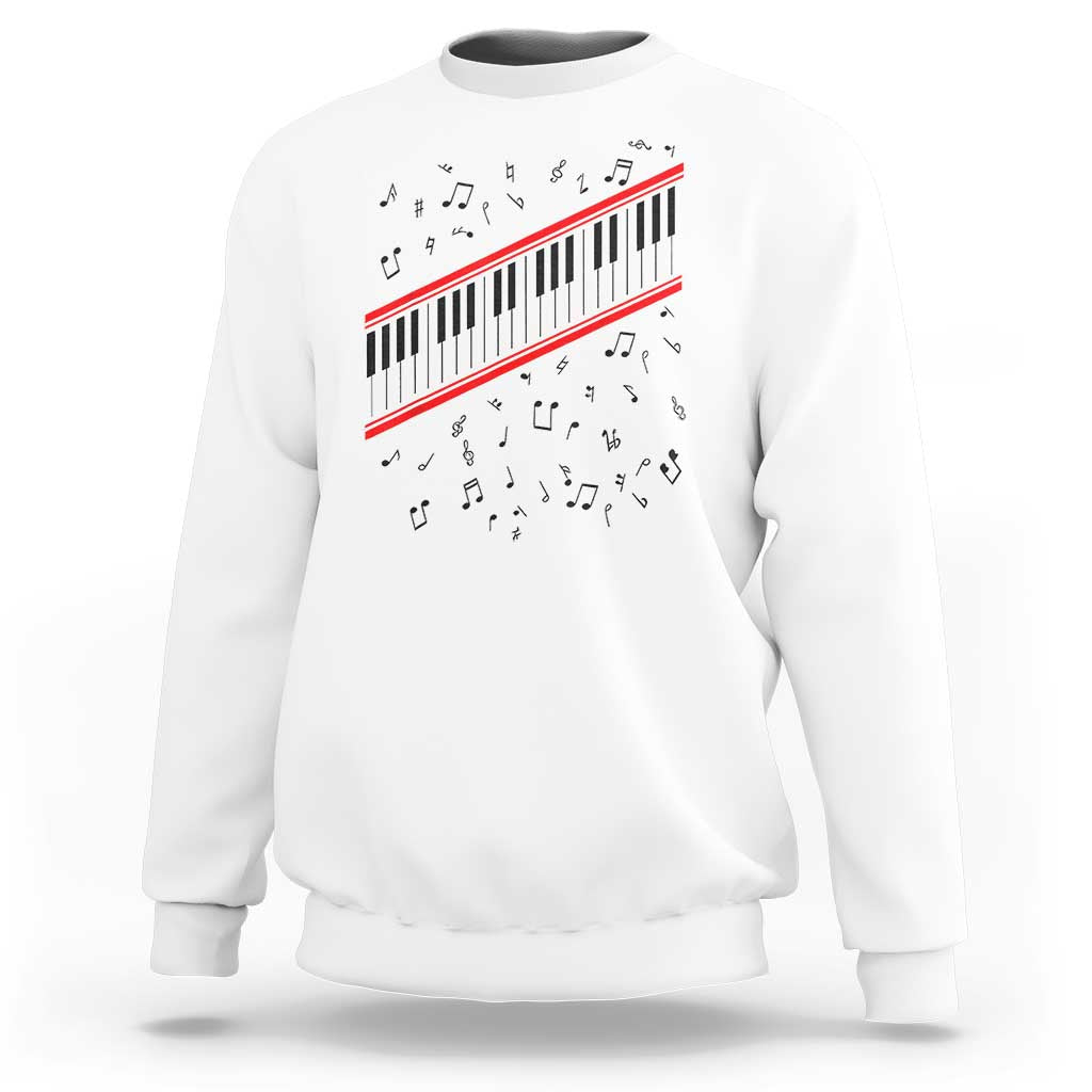 Piano Keyboard Graphic Sweatshirt Musical Notes Alignment Pianist