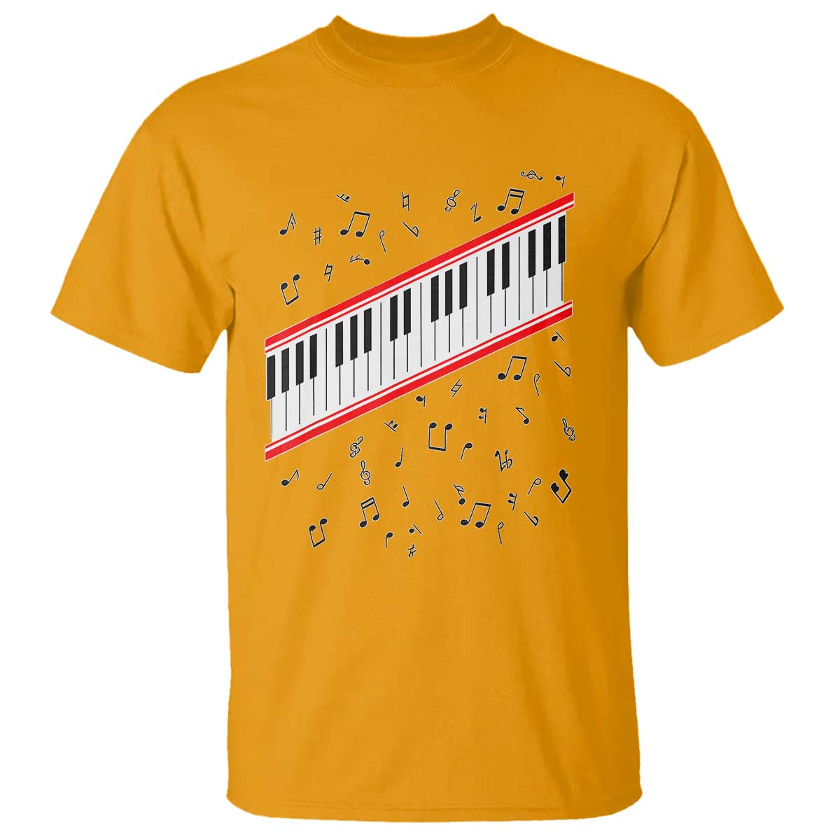 Piano Keyboard Graphic T Shirt Musical Notes Alignment Pianist