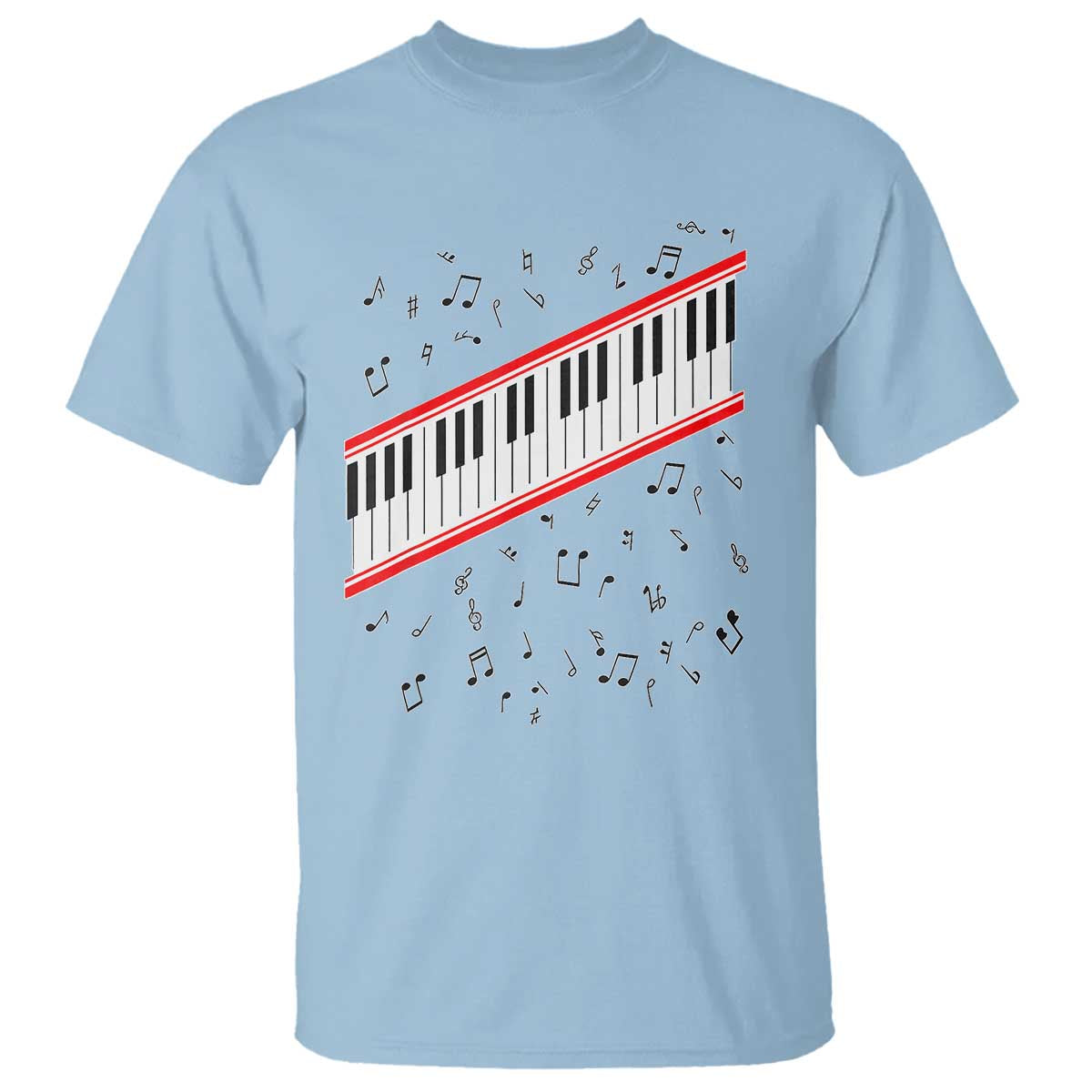 Piano Keyboard Graphic T Shirt Musical Notes Alignment Pianist