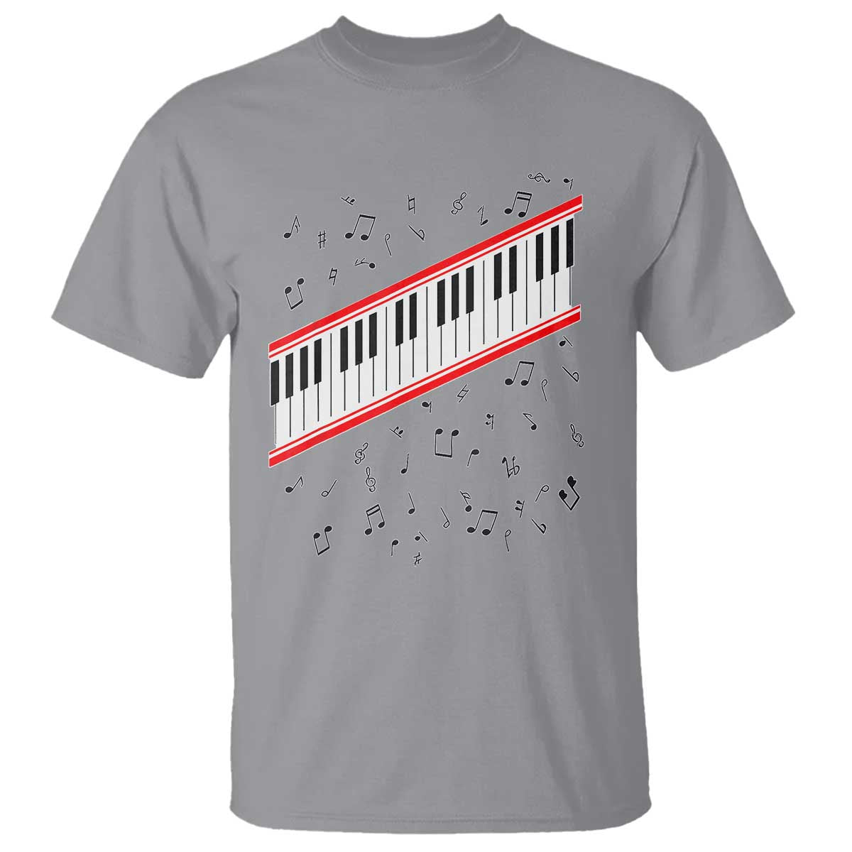 Piano Keyboard Graphic T Shirt Musical Notes Alignment Pianist