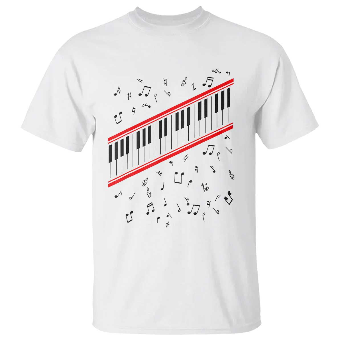 Piano Keyboard Graphic T Shirt Musical Notes Alignment Pianist