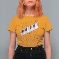 Piano Keyboard Graphic T Shirt For Women Musical Notes Alignment Pianist