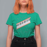 Piano Keyboard Graphic T Shirt For Women Musical Notes Alignment Pianist