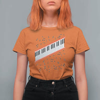Piano Keyboard Graphic T Shirt For Women Musical Notes Alignment Pianist