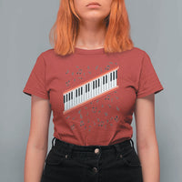 Piano Keyboard Graphic T Shirt For Women Musical Notes Alignment Pianist