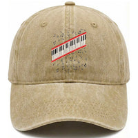 Piano Keyboard Graphic Washed Cotton Baseball Cap Musical Notes Alignment Pianist