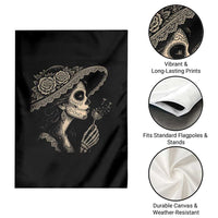 Vintage Dia de los Muertos Catrina Portrait Graphic Garden Flag Gothic Sugar Skull Woman Blowing Dandelion
