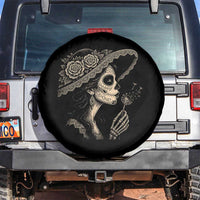 Vintage Dia de los Muertos Catrina Portrait Graphic Spare Tire Cover Gothic Sugar Skull Woman Blowing Dandelion