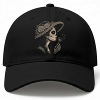 Vintage Dia de los Muertos Catrina Portrait Graphic Baseball Cap Gothic Sugar Skull Woman Blowing Dandelion