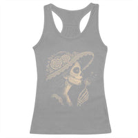 Vintage Dia de los Muertos Catrina Portrait Graphic Racerback Tank Top Gothic Sugar Skull Woman Blowing Dandelion