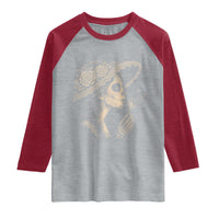Vintage Dia de los Muertos Catrina Portrait Graphic Raglan Shirt Gothic Sugar Skull Woman Blowing Dandelion