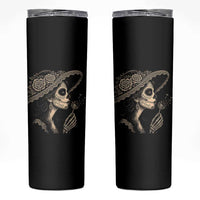 Vintage Dia de los Muertos Catrina Portrait Graphic Skinny Tumbler Gothic Sugar Skull Woman Blowing Dandelion